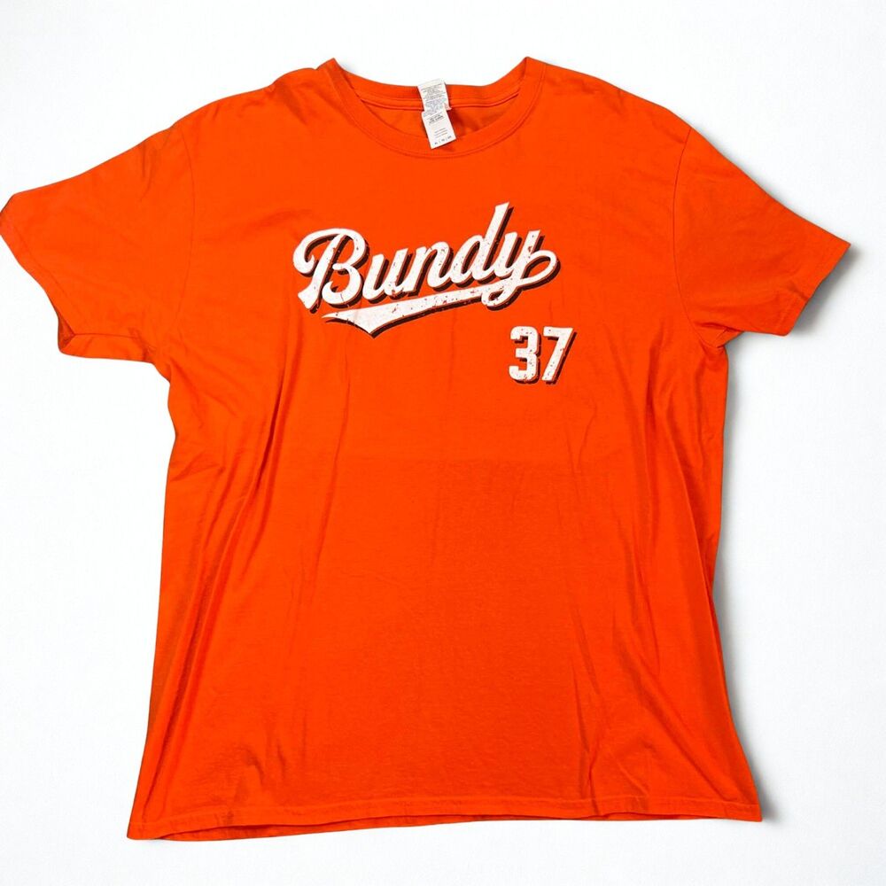 Gildan T Shirt Men XL Baltimore Orioles Bundy 37 Graphic Orange Baseball Tee